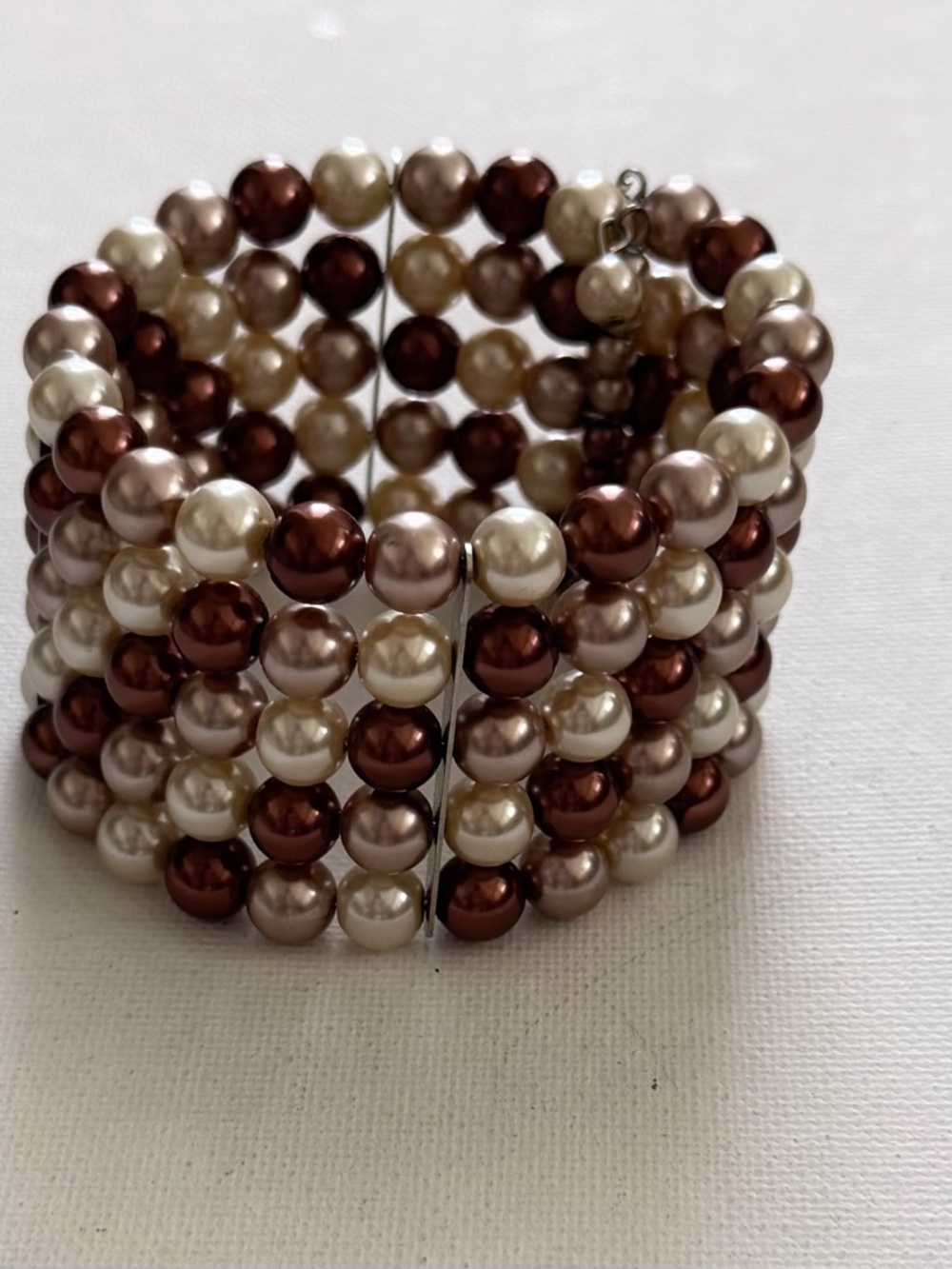 Multi-Strand Pearl Bead adjustable Bracelet - Copper Cream & Taupe